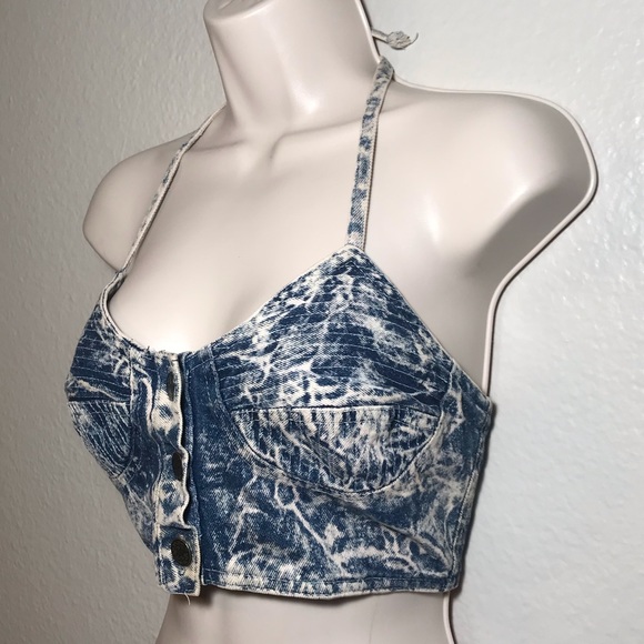 Echo Fashion Tops - Vintage denim bralette halter crop top♥️ Medium